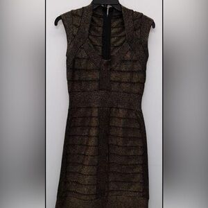 NWT French Connection Black/Bronze Sparkly Textured Sleeveless V-neck Dress